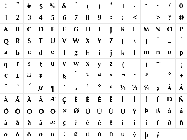 Oklahoma Bold Character Map