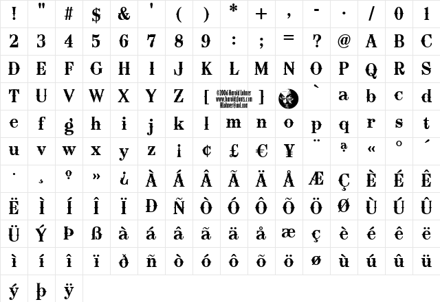 Oklahoma Regular Character Map
