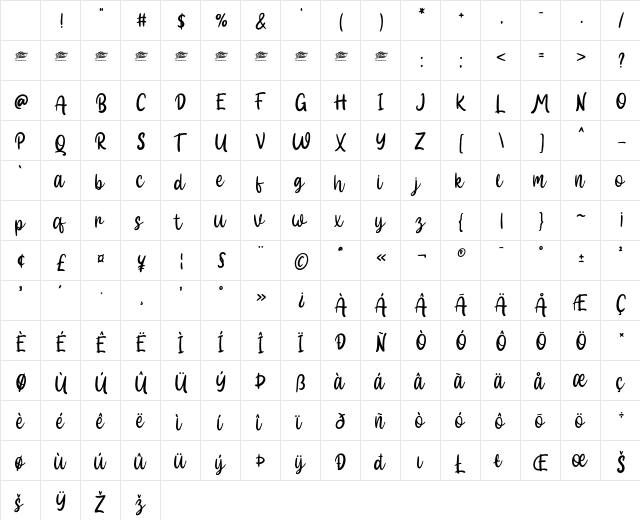 Hallo White - Personal Use Regular Character Map