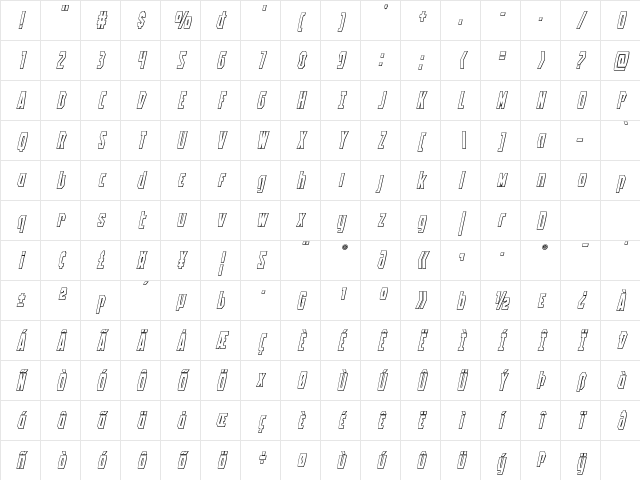Battleworld Outline Italic Outline Italic Character Map