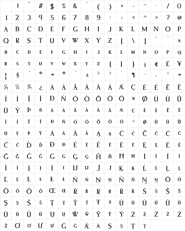 Stencilum ExtraLoose Regular Character Map Stencilum ExtraLoose Regular Character Map