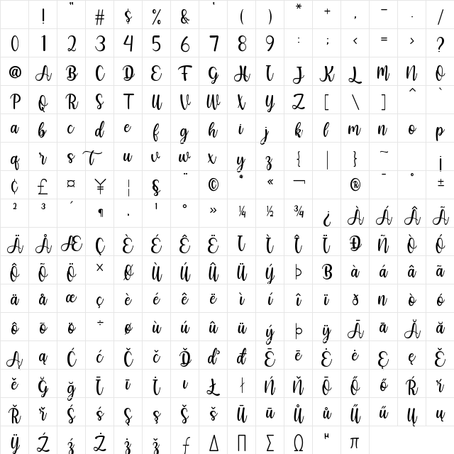 Mathilda Regular Character Map