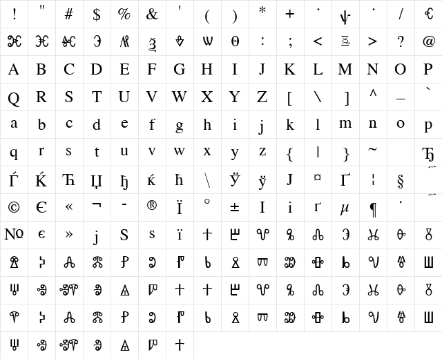 Old Church Slavonic Gla Regular Character Map Old Church Slavonic Gla Regular Character Map