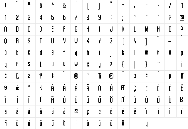 Matica Regular Character Map