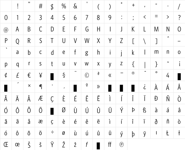 WhitneyCondensed Book Character Map