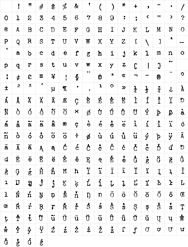 zai Remington Deluxe Typewriter Regular Character Map zai Remington Deluxe Typewriter Regular Character Map