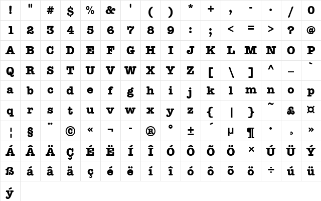 American Typewriter Itc D EE Bold Character Map