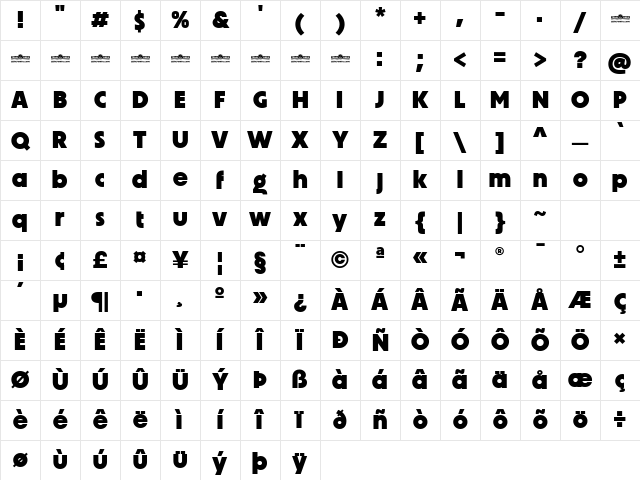 Unigeo64 Trial Extrabold Regular Character Map