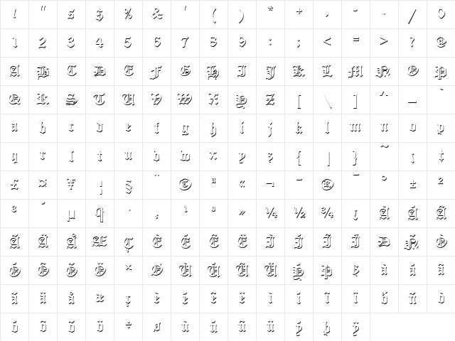 Old English Only Shadow D Regular Character Map