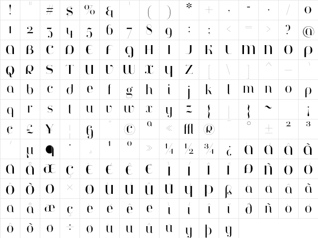 Jeanne Moderno OT Titling Character Map