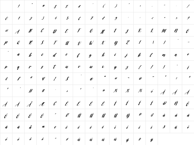 Baby Doll Italic Regular Character Map