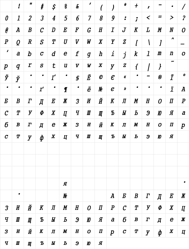 Courier Condensed Bold Italic Character Map