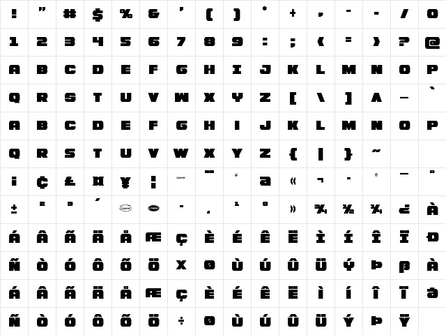 Bummer Condensed Condensed Character Map