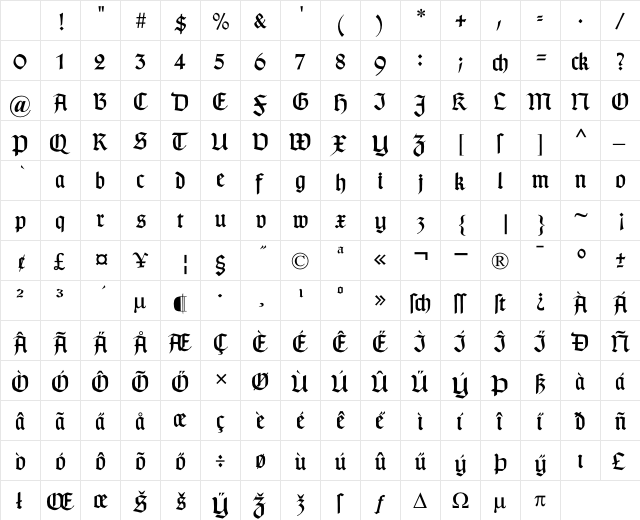 TypographerGotisch A Regular Character Map
