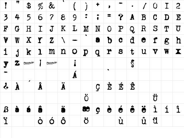 Old typewriter Regular Character Map