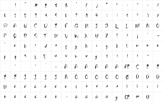 Quotes Brush Regular Character Map