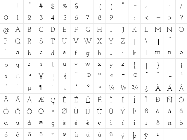 Josefin Slab Regular Character Map Josefin Slab Regular Character Map