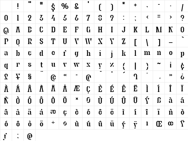Granite Regular Character Map Granite Regular Character Map