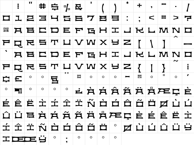 Slickhouse Medium Character Map