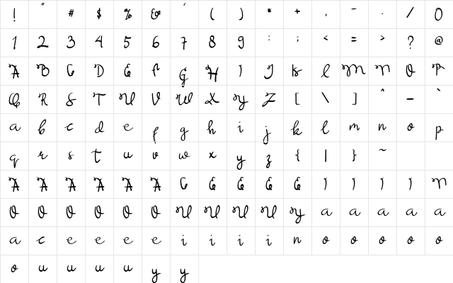 Bougenville Regular Character Map