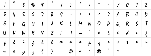 Mistral Roman Character Map