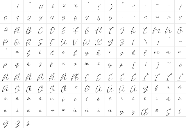 Bellany Regular Character Map Bellany Regular Character Map