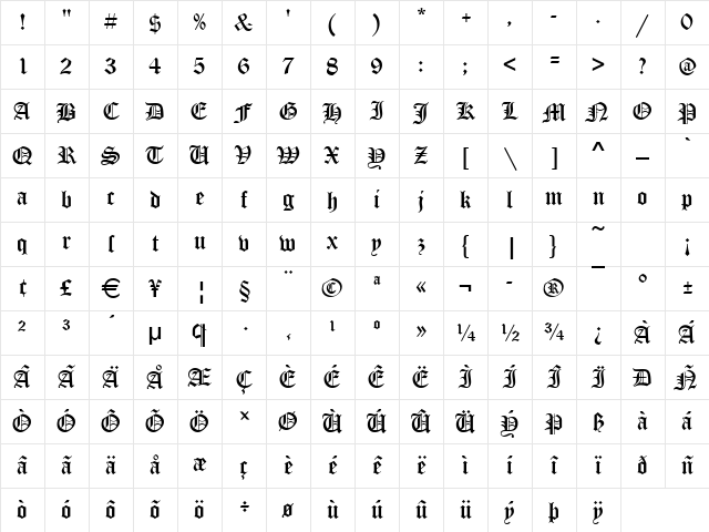 OldBlackletter Regular Character Map