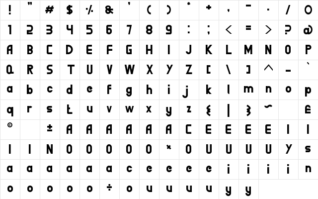 BigBOBY Demo Regular Character Map BigBOBY Demo Regular Character Map