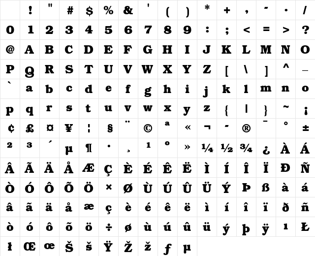 ITC Bookman Bold Character Map ITC Bookman Bold Character Map