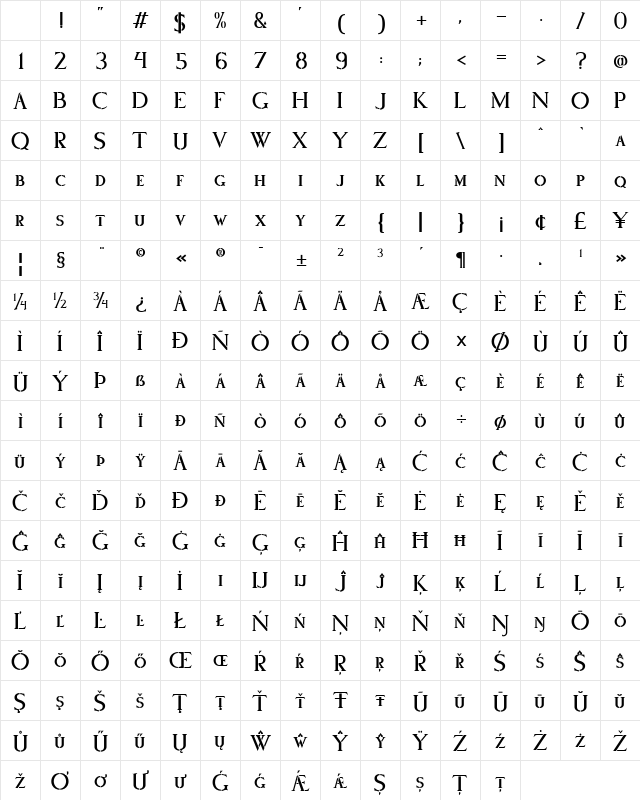 Stencilum Regular Character Map Stencilum Regular Character Map