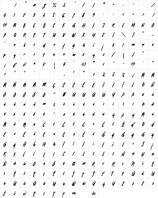 Youthink Regular Character Map
