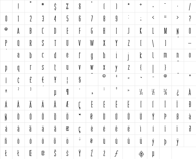 Pacific Standard Serif Light Character Map Pacific Standard Serif Light Character Map