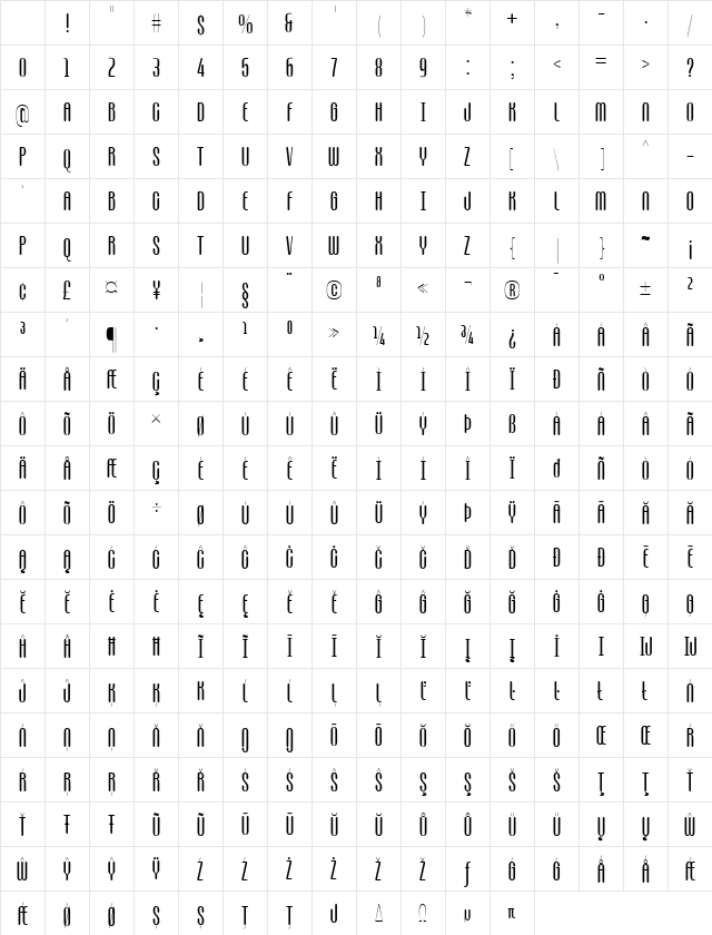 ZT Bukayo ExtLt Regular Character Map