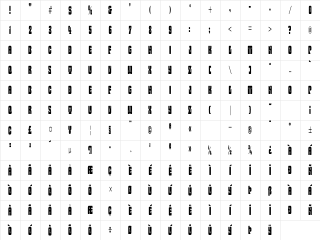Fillmore kk Condensed Character Map