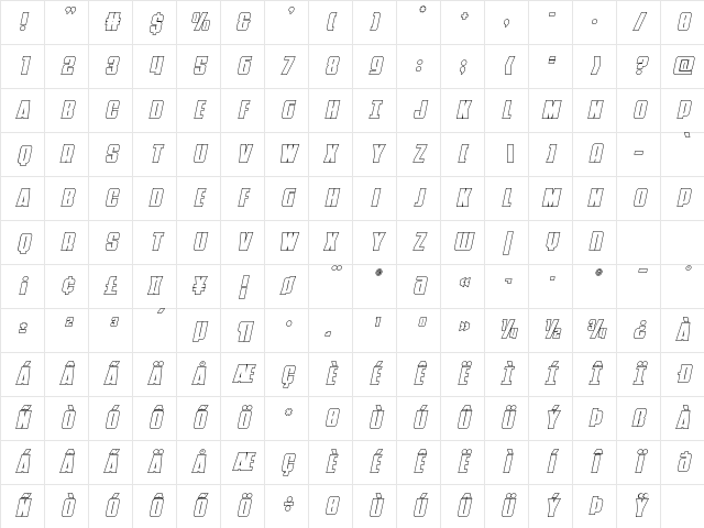 Punch Outline Italic Regular Character Map Punch Outline Italic Regular Character Map