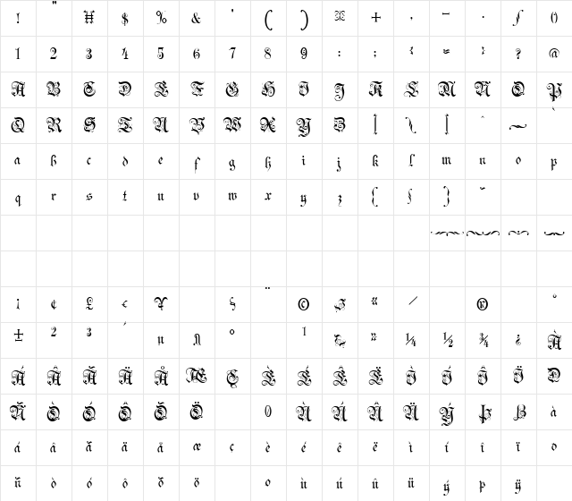 Theodore Fancy Regular Character Map