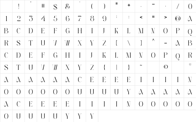 Carmela Regular Character Map Carmela Regular Character Map