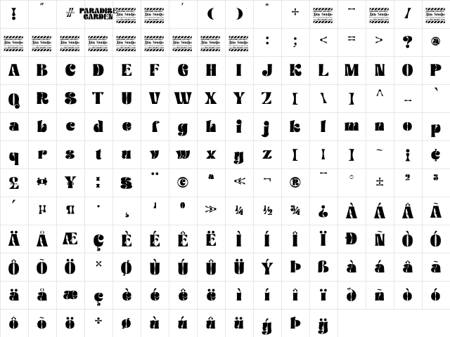 Paradise Garden Personal Use Regular Character Map
