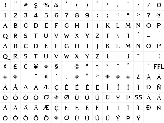 GrandCentral-Bold Regular Character Map