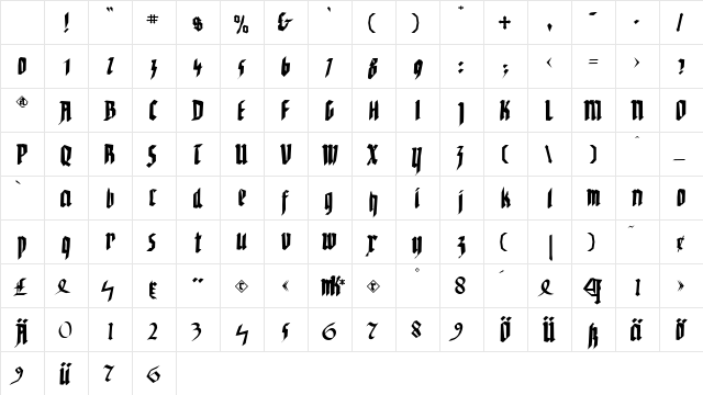 WaldarbeiterGotisch Regular Character Map