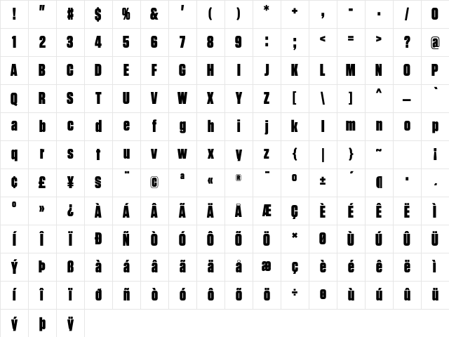 Tungsten Black Character Map