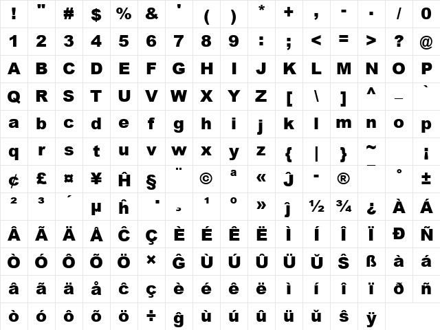 Arial MT Black Eo Regular Character Map Arial MT Black Eo Regular Character Map