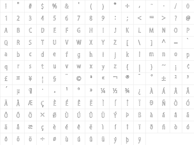 Myriad Sketch Character Map