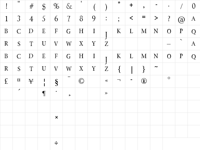 THE GONjURING Regular Character Map THE GONjURING Regular Character Map