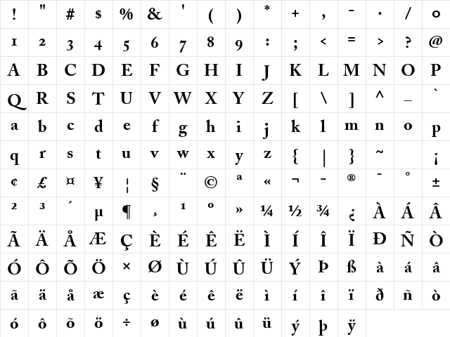 ACaslon BoldOsF Regular Character Map