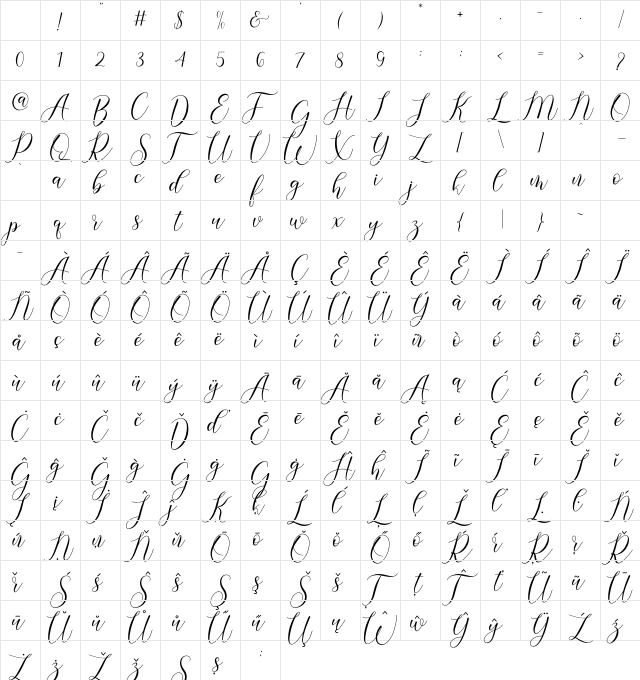 Gresya Regular Character Map