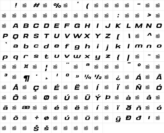 Valonik Med Slant Regular Character Map