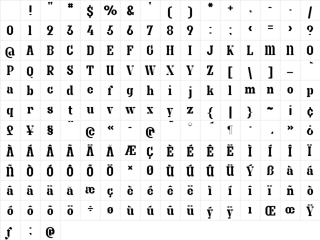 Granite Regular Character Map