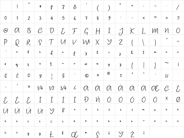 Canadia Regular Character Map Canadia Regular Character Map