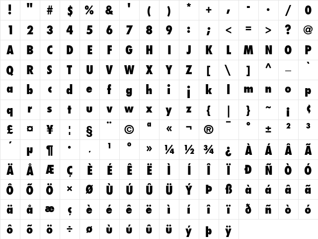 Futura Condensed Extra Bold Character Map Futura Condensed Extra Bold Character Map